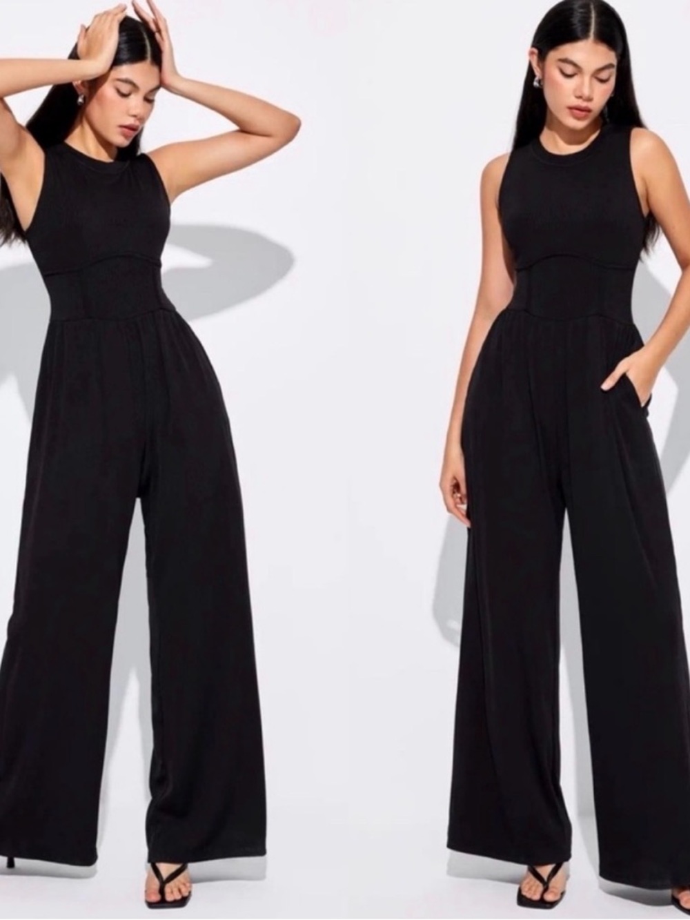 Cider Black Sleeveless Wide-Leg Jumpsuit